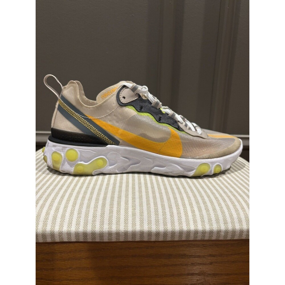 Nike React Element 87 Size 8.5 Light Orewood Brown Sail Neon Yellow AQ1090-101